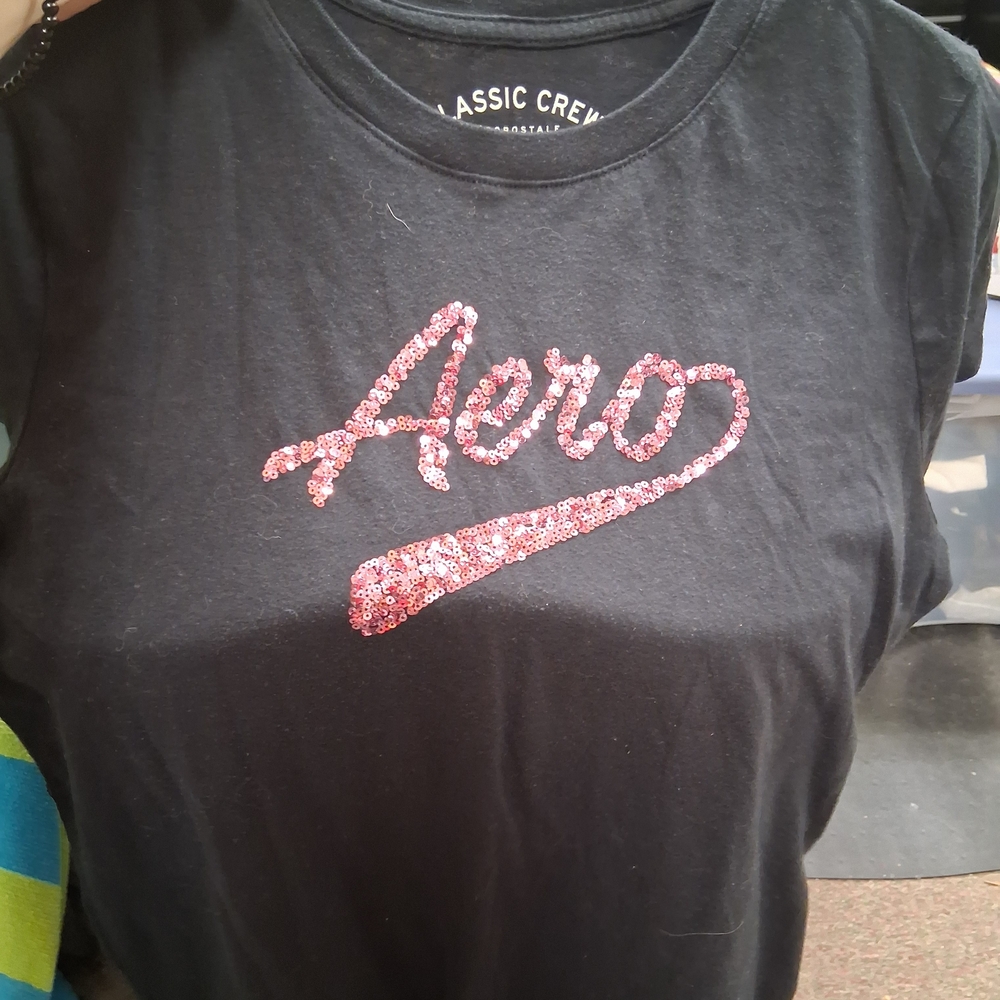 Aeropostale Black Tee with Pink Sparkle Design